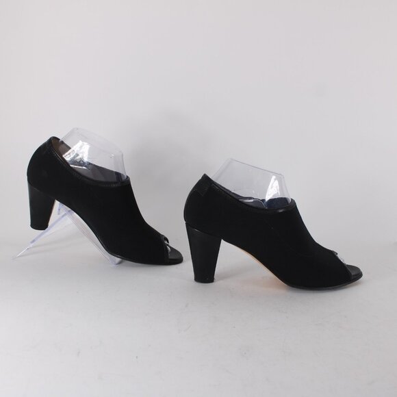 Taryn Rose Heels Sz 38 Black Open Toe Ankle Micro Fiber Leather Sole 3" Heels - Picture 7 of 13